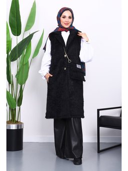 Siyah Çanta Hadiyeli Angora Pelüş Kürk Yelek