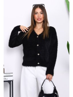 Siyah Dümeli Kısa Angora Yumoş Triko Hırka