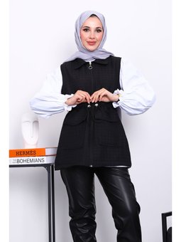 Siyah Fermuarlı Kapitone Yelek