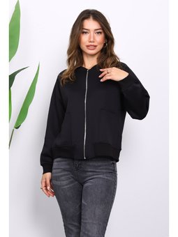 Siyah Fermuarlı Scuba Kısa Ceket