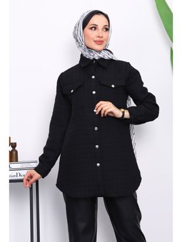 Siyah Kapitone Çıtçıtlı Cepli Ceket