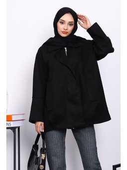 Siyah Oversize Fermuarlı Süet Ceket