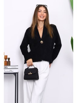Siyah Tek Düğmeli Angora Yumoş Hırka