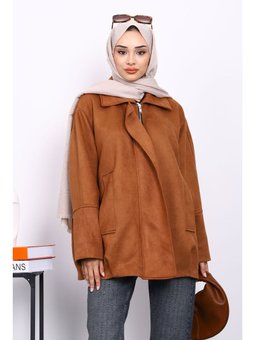 Taba Oversize Fermuarlı Süet Ceket