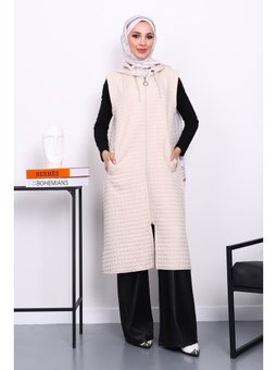 Taş Kapitone Fermuarlı Kapüşonlu Yelek