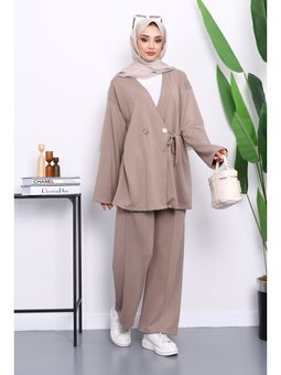 Vizon Bağlama Detaylı Tunik Pantolonlu Takım