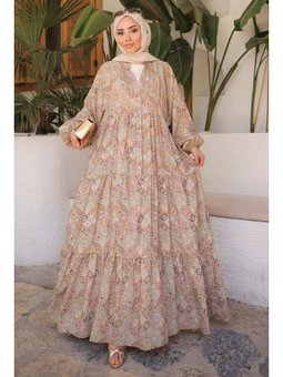 Vizon Yarım Düğmeli Eteği Katlı Elbise