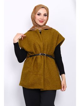 Yağ Yeşili Bel Kemerli Orkide Yelek