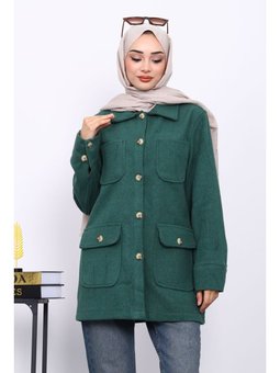Yeşil Cepli Düğmeli Kaşe Ceket