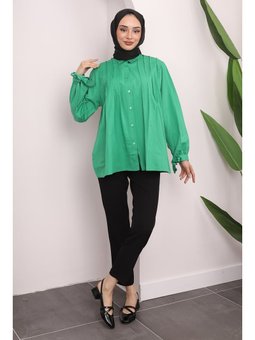 Yeşil Kol Bağlamalı Ön Gipeli Gömlek