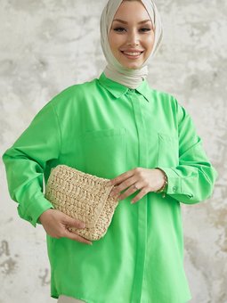 Alise Çift Cep Detaylı Neon Yeşil Gömlek