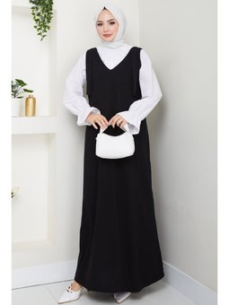 Double Krep Jile Siyah Elbise