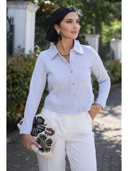 Gömlek Yaka Düğmeli Gri Hırka