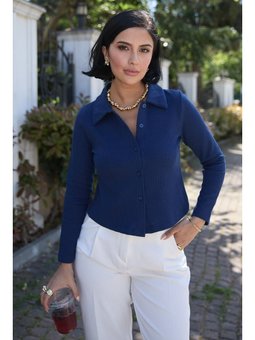 Gömlek Yaka Düğmeli Lacivert Hırka