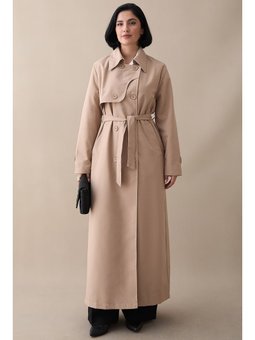 Kapak Detay Uzun Astarlı Sütlü Kahve Trençkot
