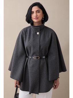 Kemerli Kaşe Antrasit Kısa Panço