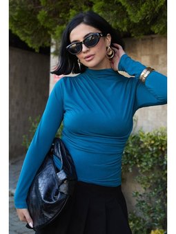 Omuzu Pileli Petrol Mavisi Bluz