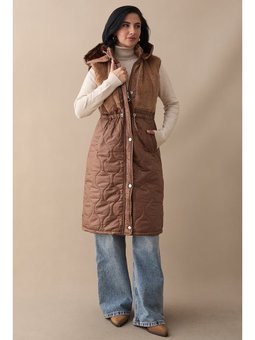 Önü Peluş Detay Kahverengi Şişme Yelek