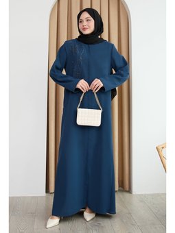 Parlak Boncuk Taşlı İndigo Ferace