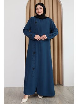 Pul Desenli Düz İndigo Ferace