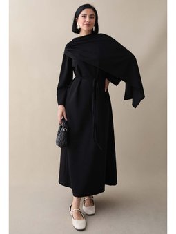 Şal Detay Siyah Modal Elbise