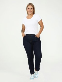 Büyük Beden Bilek Boy Esnek Kot Pantolon Koyu Mavi