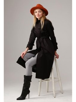 Astarlı Pamuklu Kap Siyah Trençkot