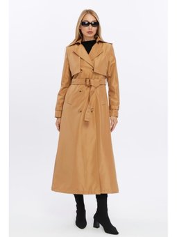 Çift Kapaklı Uzun Boy Trençkot Kamel