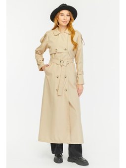 Reglan Kol Mevsimlik Astarlı Tam Boy Trençkot, Kap Bej Trençkot
