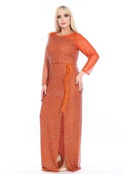 Büyük Beden Uzun Kiremit Abiye Elbise