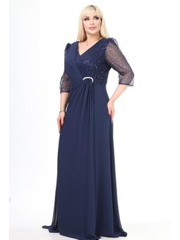 Büyük Beden Uzun Lacivert Abiye Elbise
