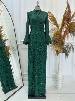 Zümrüt Yeşili Ella Abiye Elbise