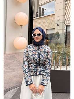 Gül Desen Mavi Ceket