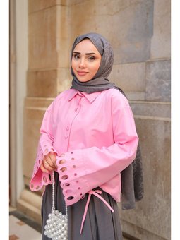 Kolu Nakışlı Pembe Gömlek