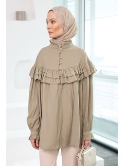 Robası Fırfırlı Cupra Tencel Gömlek Küf Yeşil