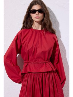 Bağlama Detaylı Kısa Kırmızı Bluz