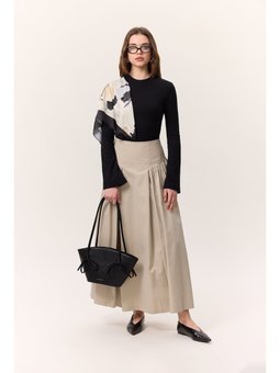 Büzgülü Gabardin Etek Kum