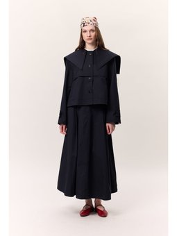 Cep Detaylı Geniş Lacivert Etek