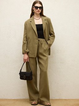 Cepli Rahat Keten Haki Pantolon