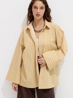 Çizgili Pamuklu Gömlek Sarı Çizgi