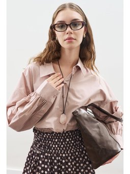 Crop Balon Form Gömlek Soft Pembe