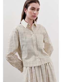 Desenli Poplin Sarı Gömlek