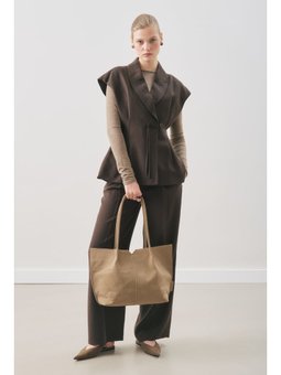 Dökümlü Tencel Kemerli Acı Kahve Yelek