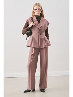 Dökümlü Tencel Kemerli Yelek Gülkurusu