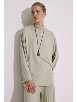 Dökümlü Uzun Kol Pastel Yeşil Bluz