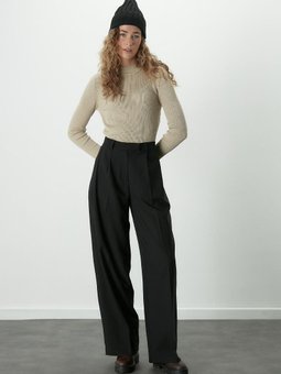 Dona Pileli Palazzo Siyah Pantolon