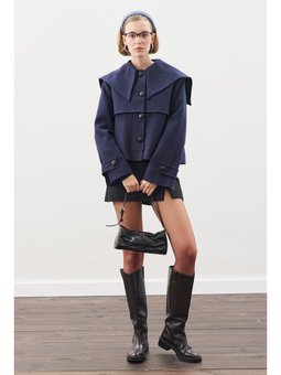 Düğme Detaylı Kaşe Lacivert Ceket
