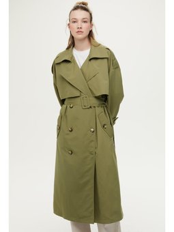 Düğmeli Kruvaze Haki Trençkot