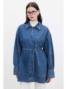 Geniş Manşetli Denim Mavi Gömlek