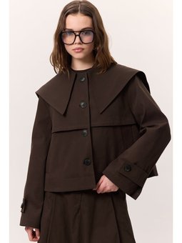 Geniş Yaka Gabardin Kahverengi Ceket